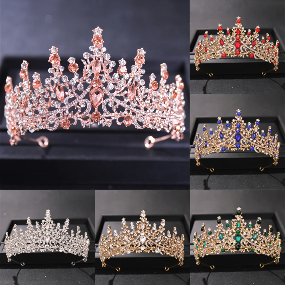 

Baroque Vintage Rose Gold Crowns And Tiaras Peach Crystal Bridal Women Tiara Crown Pageant Prom Diadem Wedding Hair Accessories