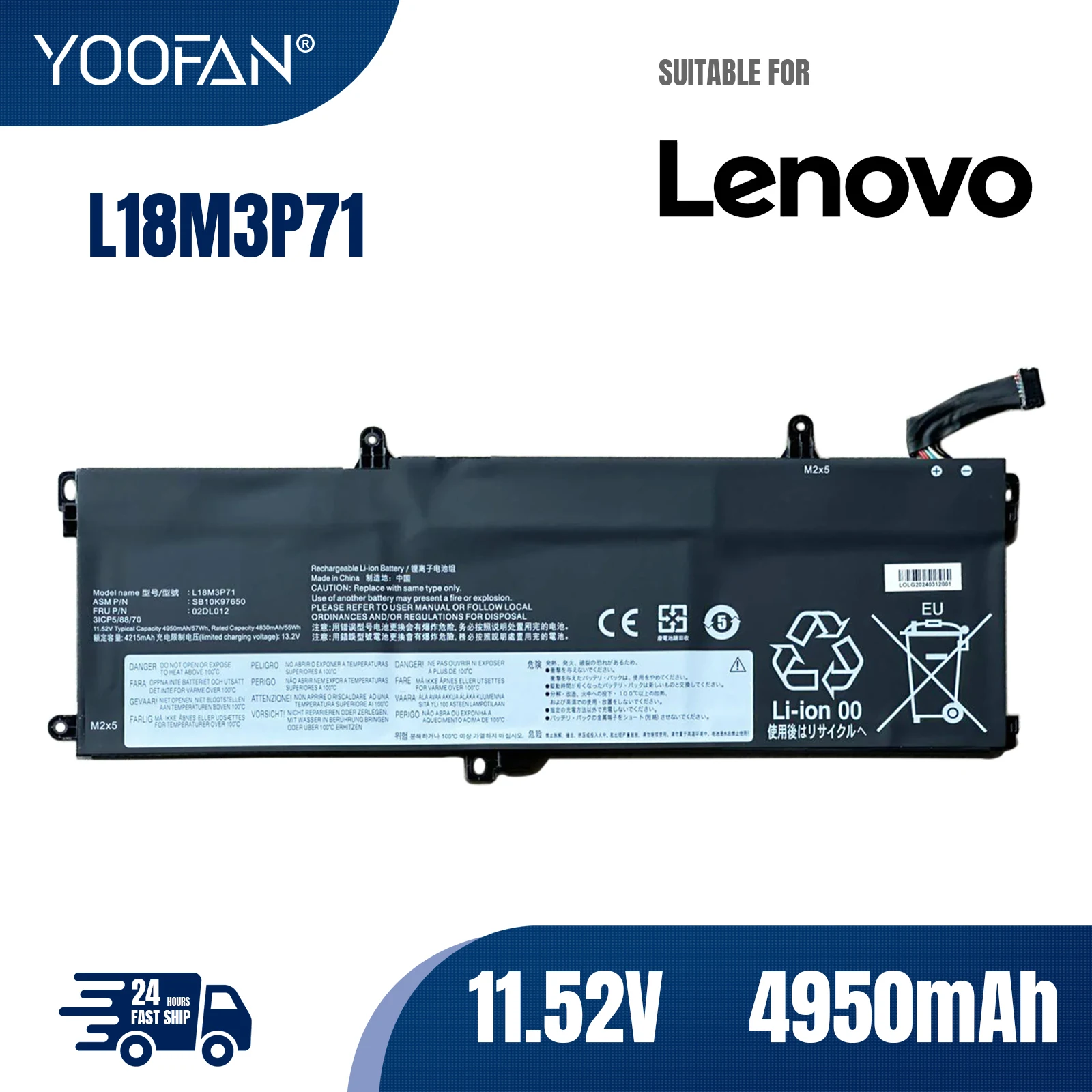 YOOFAN L18M3P71 Аккумулятор для Lenovo ThinkPad T590 P53S T15 P15s Gen 1 2 Series L18L3P71 L18S3P71 L20D3P71 TP00104C