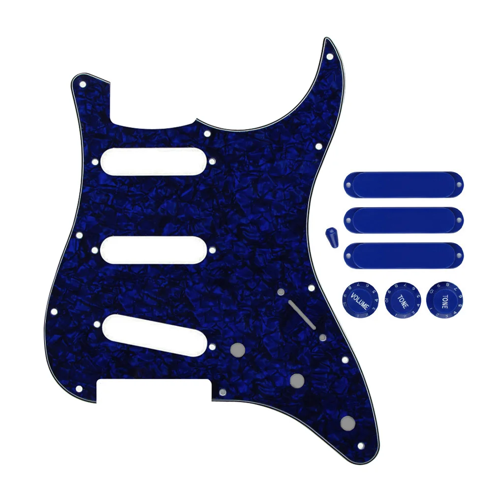 

FLEOR Set of SSS Guitar Pickguard 11 Hole with Closed Single Coil Pickup Covers Knobs Switch Tips