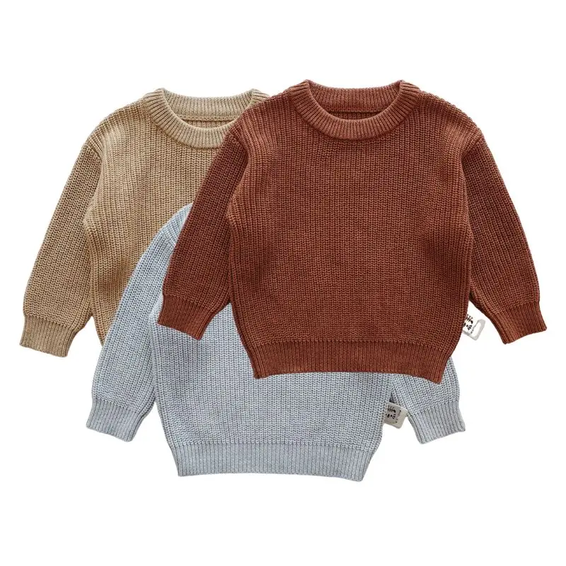 Купи Korea Style Infant Boys and Girls Round Neck Cotton Pullover Sweater Coarse Solid Color Autumn and Winter Unisex Baby Knitwear за 1,042 рублей в магазине AliExpress