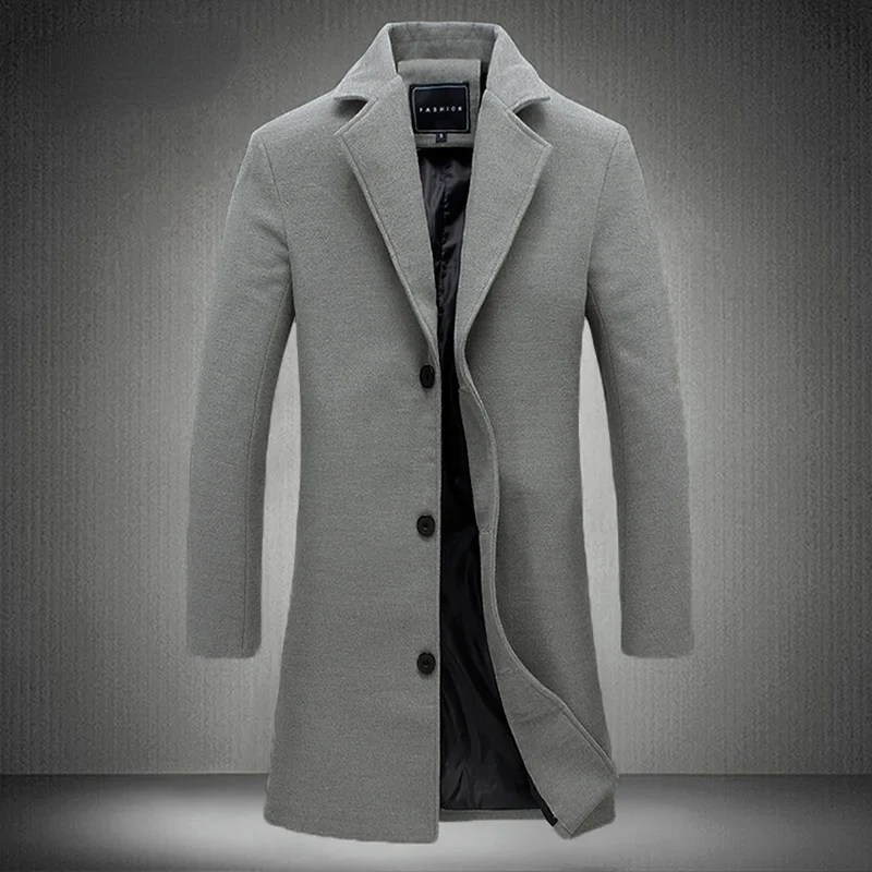 Длинное мужское хлопковое пальто, новинка осень-зима 2023, однотонная Повседневная Деловая модная мужская одежда, приталенная ветровка, куртка