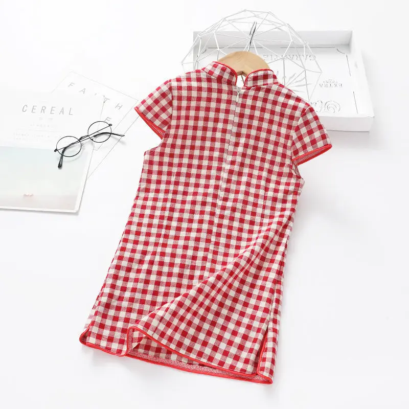 3-8 Years Old Girls Cheongsam Children's Summer Dress Little Chinese Style Baby Qipao Skirt Red/Bla |