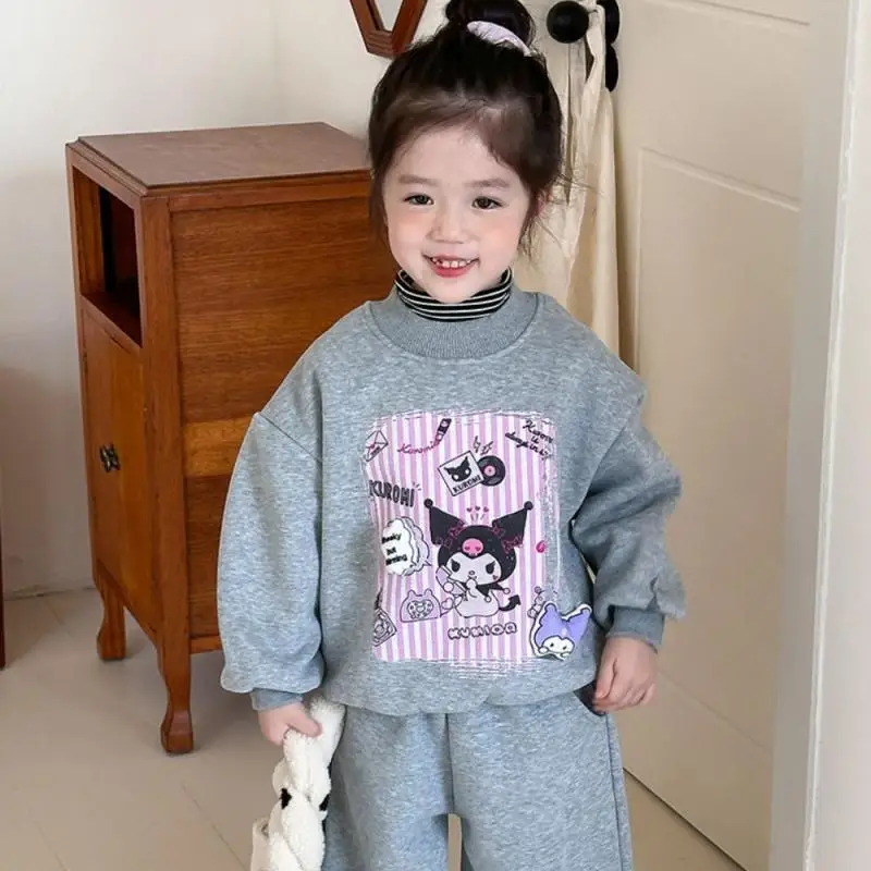 Толстовка Sanrio для девочек костюм из двух предметов Kuromi Hello Kitty Kawaii утепленная