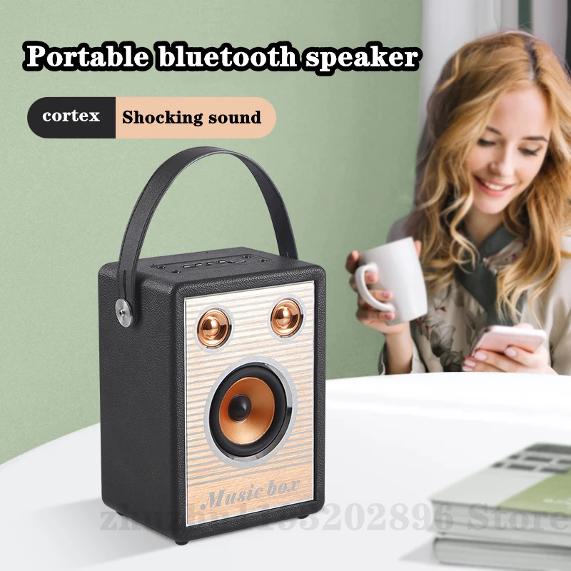 

D20 portable wooden retro bluetooth speaker double speaker outdoor home handle TF card small audio square high-power subwoofer