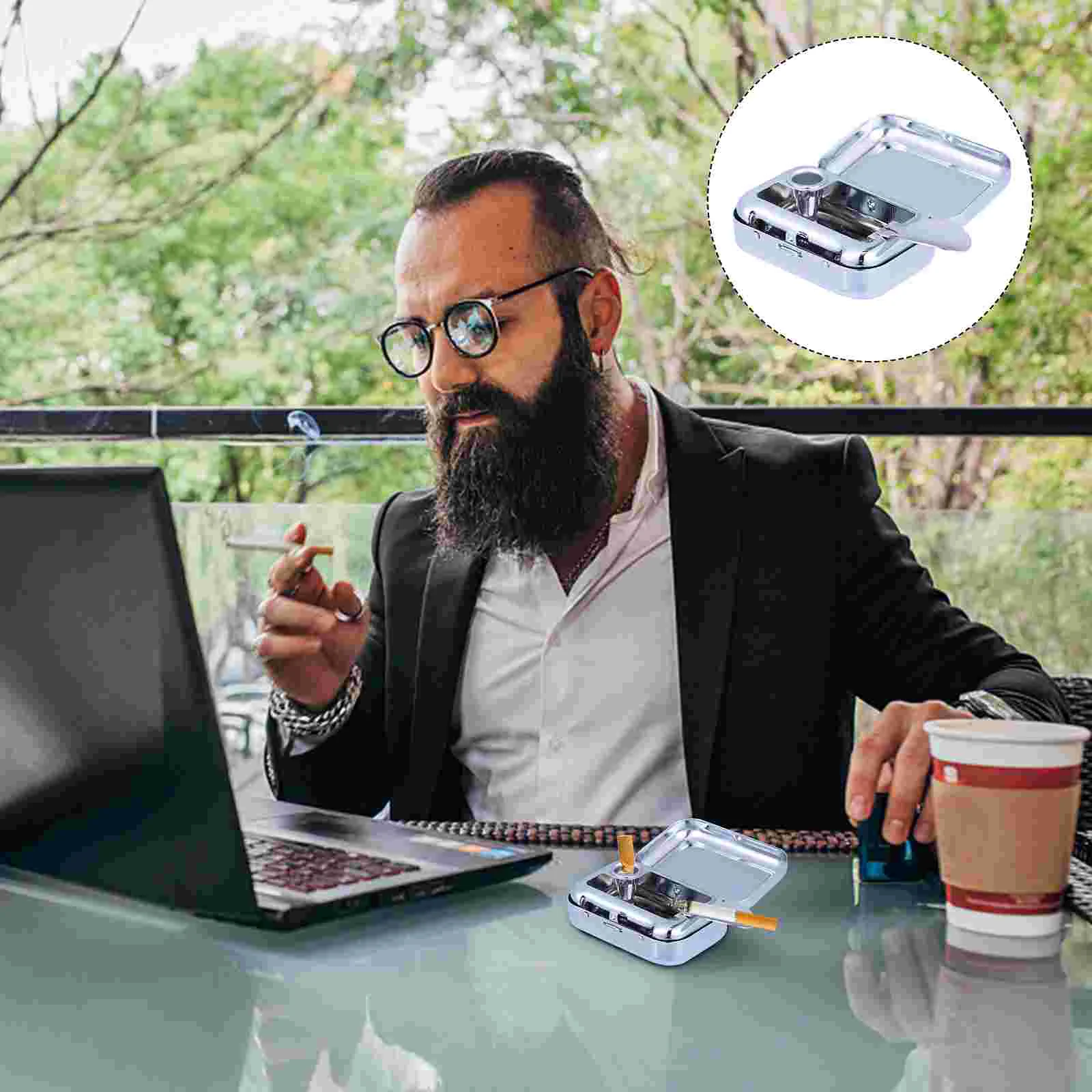

Portable Ashtray Ash Case Car Stand Container Home Metal Ashtray Stainless Steel Home Ashtray Travel Square Tray