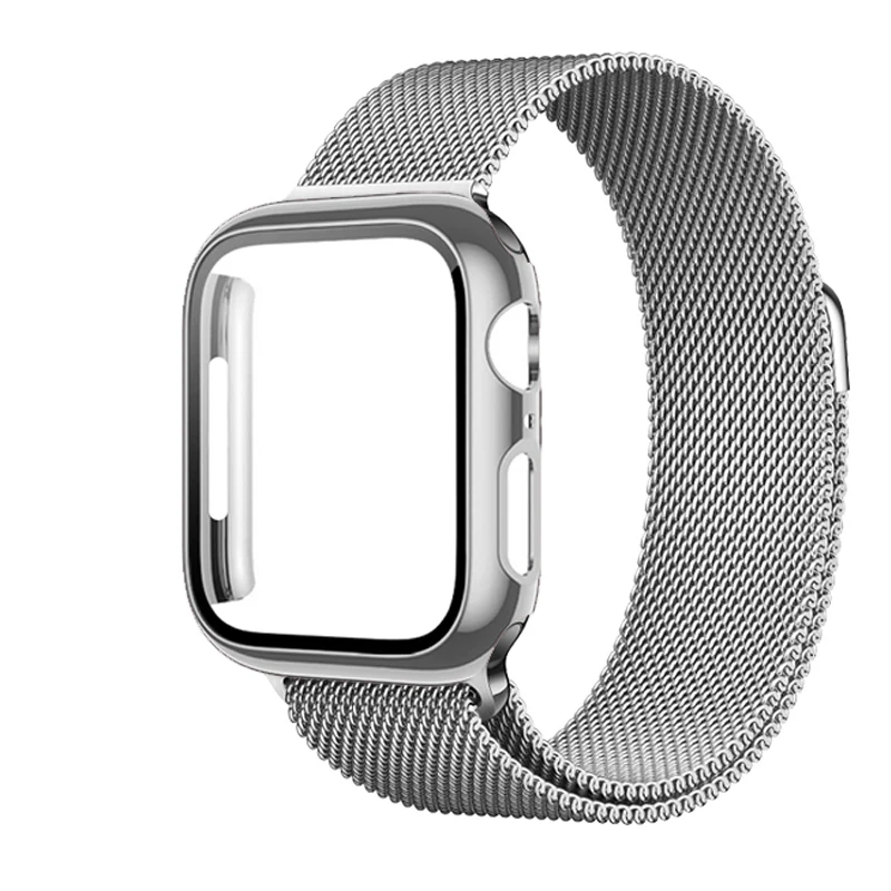 

Стекло + чехол + ремешок для Apple watch band 44 мм 40 мм 45 мм 41 мм 38 мм 42 мм, металлический магнитный браслет-петля для iwatch series 3 4 5 se 6 7, ремешок