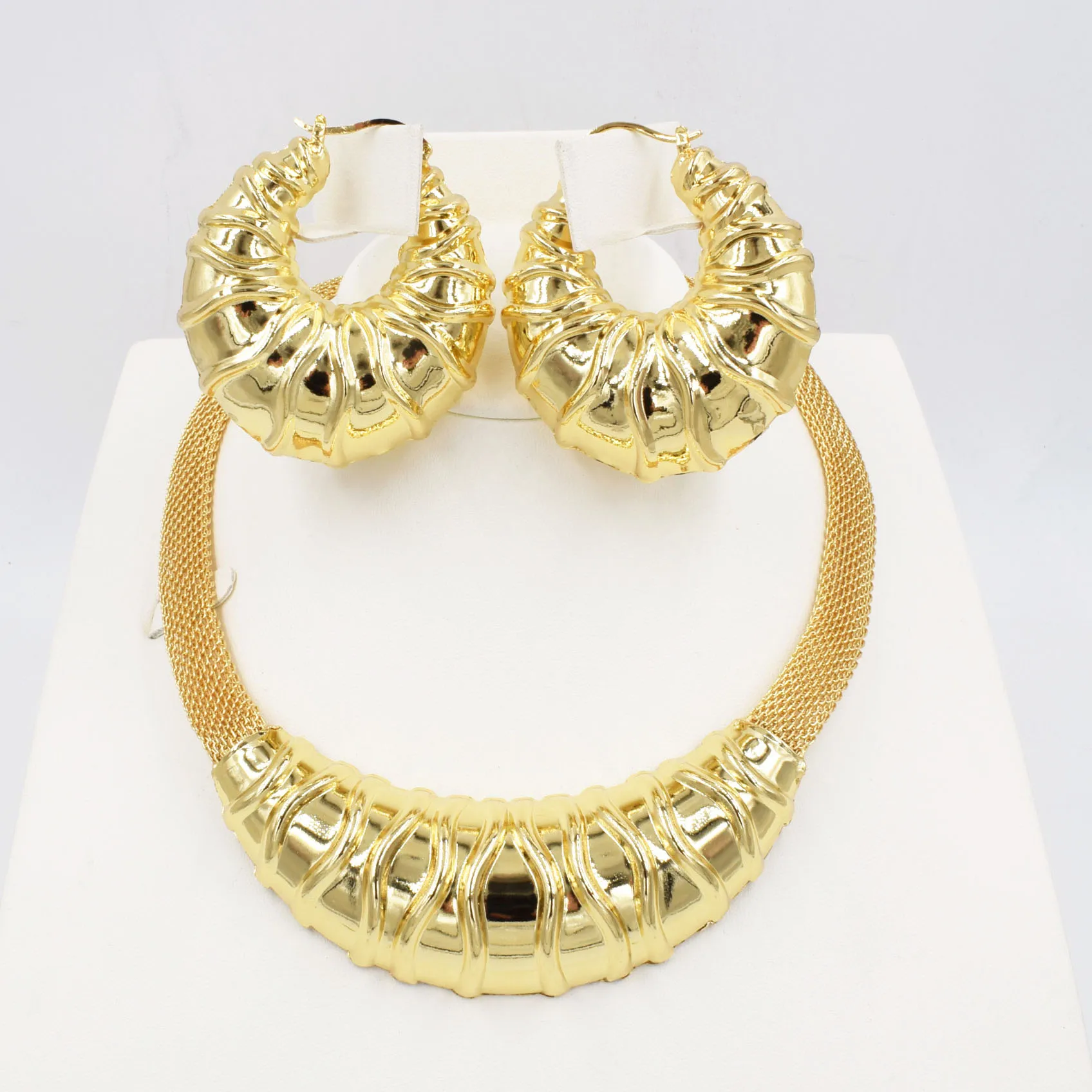High Quality Ltaly 750 Gold color Jewelry BIG Set For Women african beads jewlery fashion necklace set earring jewelry