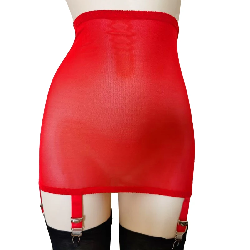 Vintage High Waist Garter Belt Mesh Suspender Belt 6 Straps High Waist Transparent Garters for Stockings Pantyhose Lingerie