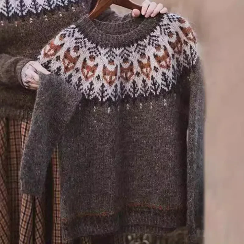 Свитер оверсайз 2024 модный джемпер с круглым вырезом вязаный свободный