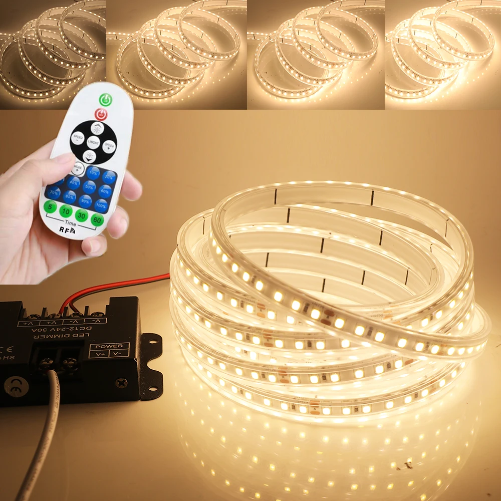 Dimmerable LED Strip DC 24V With Remote IP67 Waterproof CRI 80RA SMD 2835 120LEDs/M Flexible Ribbon Tape Rope Light