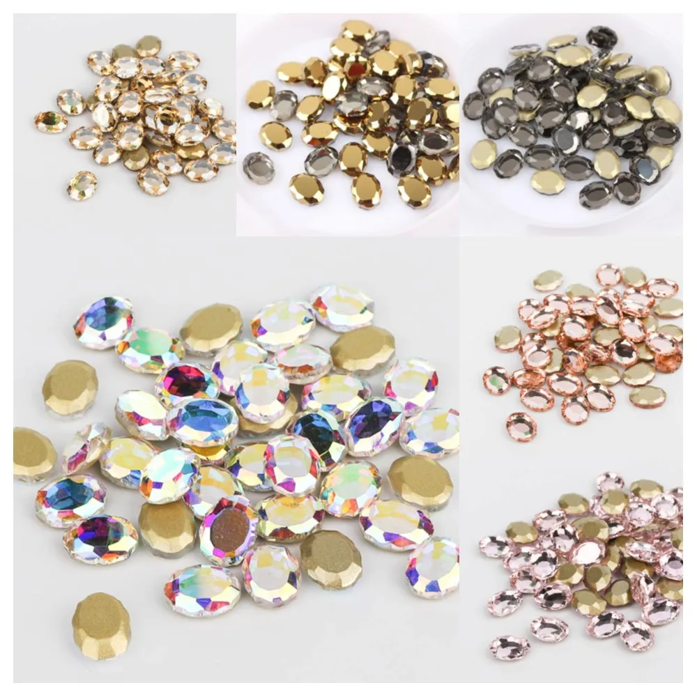 6x8mm Elliptical Shape Mirror Surface Glass Rhinestones Glitter Crystal FlatBack Nail Gemstone for 3D Nail Art Decoration