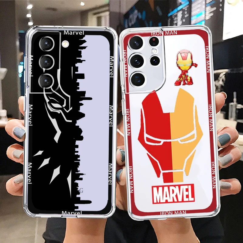 

Marvel SpiderMan Iron Man Logo Phone Case For Samsung S23 S22 S21 S20 FE Ultra Pro Lite S10 5G S10E M52 Plus Transparent Cover