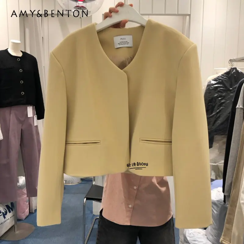 

Long Slevee Suit Coat for Women 2023 Spring and Autumn New Korean Style Loose Fashion Versatile O-neck Short Suit Jacket