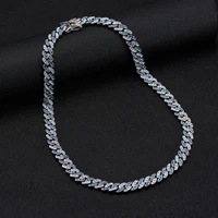 aitiei iced out paved 9mm necklace chain gold silver color full miami curb blue white rhinestones bling hip hop jewelry for gift