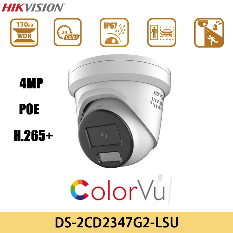 

IP-камера Hikvision 4 МП с питанием по Ethernet, DS-2CD2347G2-LSU/SL H.265 + стробоскоп IP67 с цветным узором и звукоПредупреждение, сетевая камера с фиксированным р...
