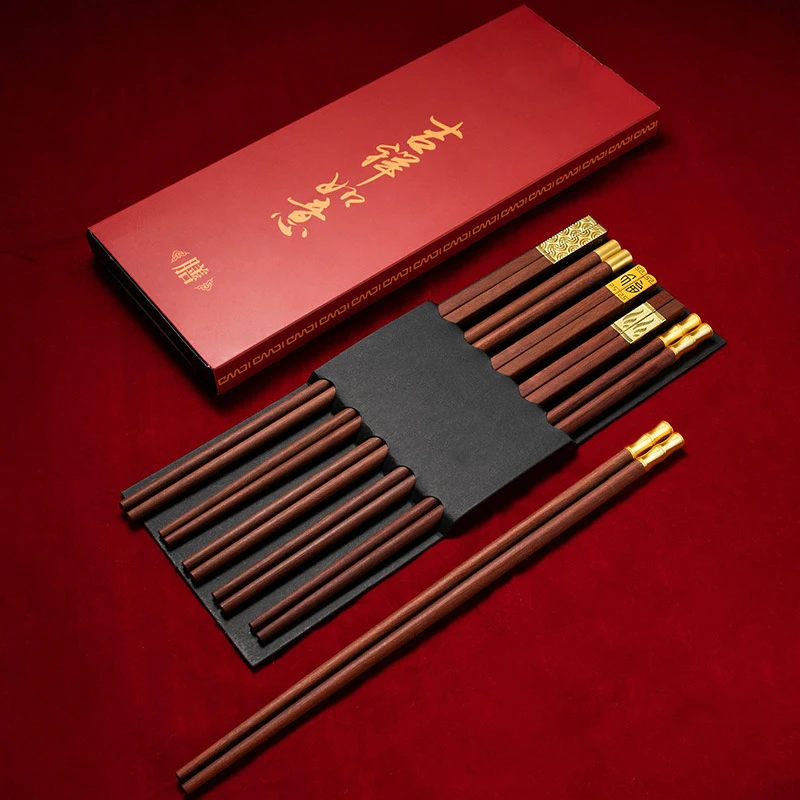 

New Red Sandalwood Chopsticks Household One Chopsticks Solid Wood Meal Family Chopsticks Mixed Packaging Light Luxury Retro