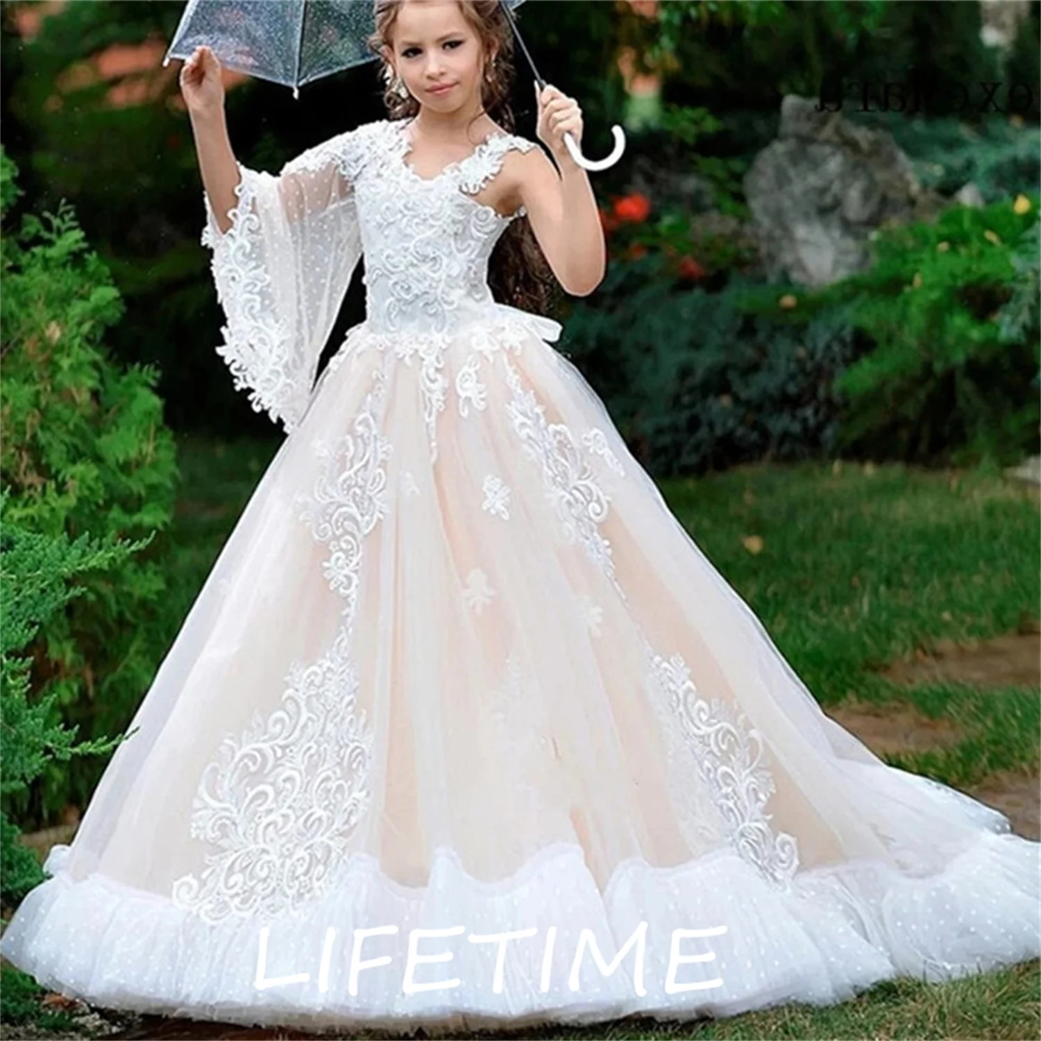 

Formal White Lace Flower Girl Dresses for Wedding One Sleeve Kids First Communion Gown Vestidos De Primera Comunion 2020