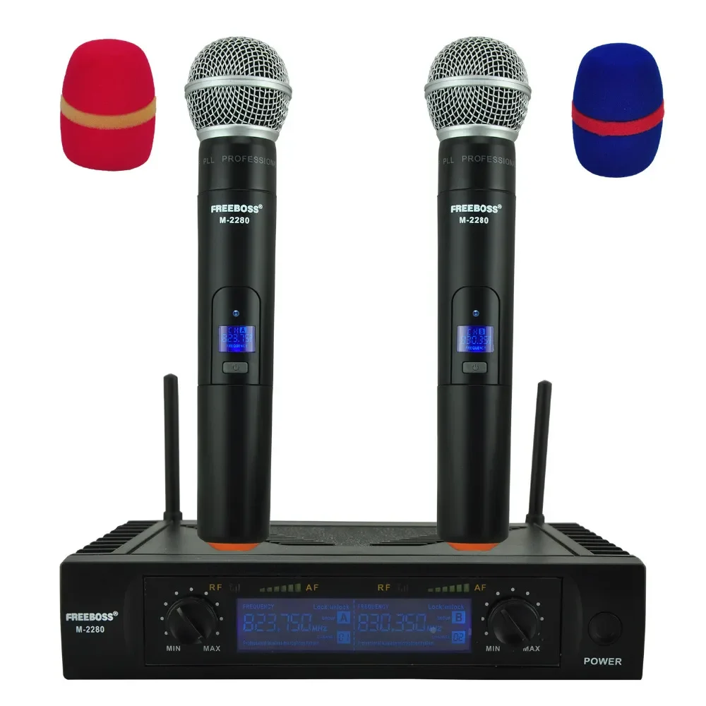

NEW IN M-2280 50M Distance 2 Channel Handheld Mic System Karaoke Party Dj Church UHF Wireless Microphone