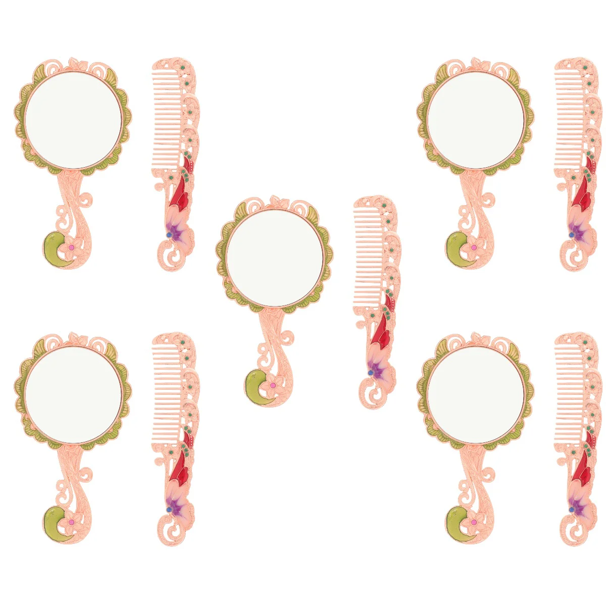 

5 Sets Tuck Scrubs Women Portable Mirror Old Fashioned Handle Small Comb Glass Vintage Metal Miss Decorative