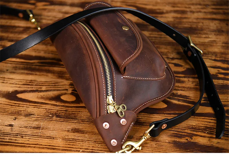 Fashion vintage high quality crazy horse cowhide men's small chest bag daily outdoor sports genuine leather teens crossbody bag