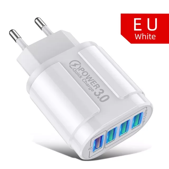 

USLION 48W USB Charger Fast Charge QC 3.0 Wall Charging For iPhone 12 11 Mobile 4 Ports EU US Plug Adapter Travel