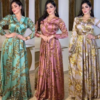 ethnic print maxi dresses fall 2022 imitation silk satin abaya middle eastern turkey arabic oman muslim women clothes