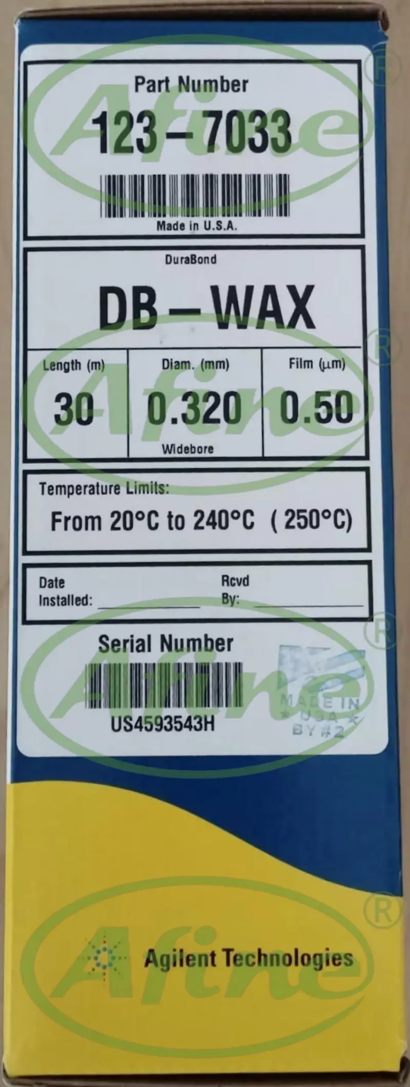 Колонка AFINE Agilent J&ampW DB-WAX GC (123-7033) 30 м 0 32 мм 50 мкм клетка 7 дюймов