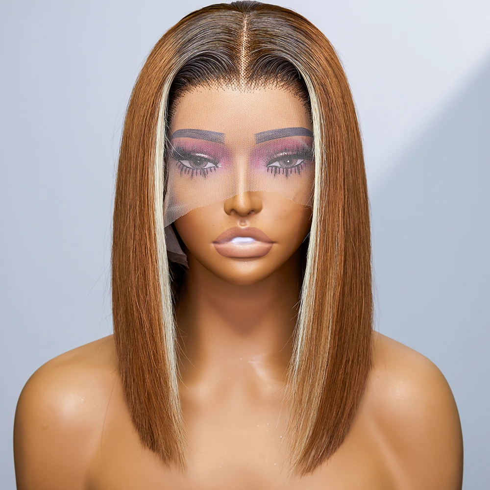 

Highlight Bob Wig Ombre T Part Bob Lace Human Hair Wigs For Women 12Inch Brazilian Straight Short Bob 13x1 Lace Bob Glueless Wig