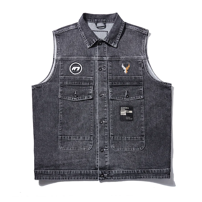 

6XL 7XL 8XL 9XL 10XL Plus Size Men's Loose Denim Vest Classic Quality Embroidered Spring New Fashion Casual Black Jacket