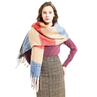 chenkio womens fashion scarves long shawl winter thick warm knit large plaid tassel scarf female foulard thick blanket luxury