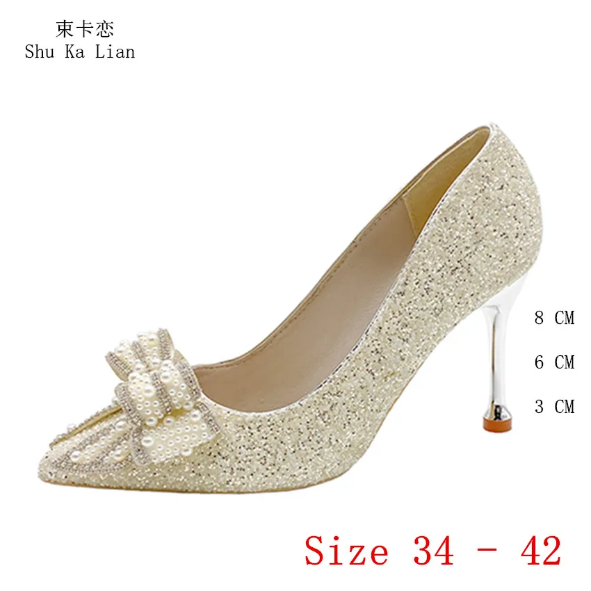 

Low Med High Heels Women High Heel Shoes 3CM 6CM 8CM Pumps Stiletto Woman Party Wedding Shoes Kitten Heels Plus Size 34 - 42