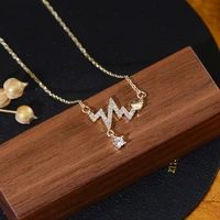 14k real gold charm wave heartbeat women necklace popular design star inlaid zircon lady choker girlfriend birthday gift