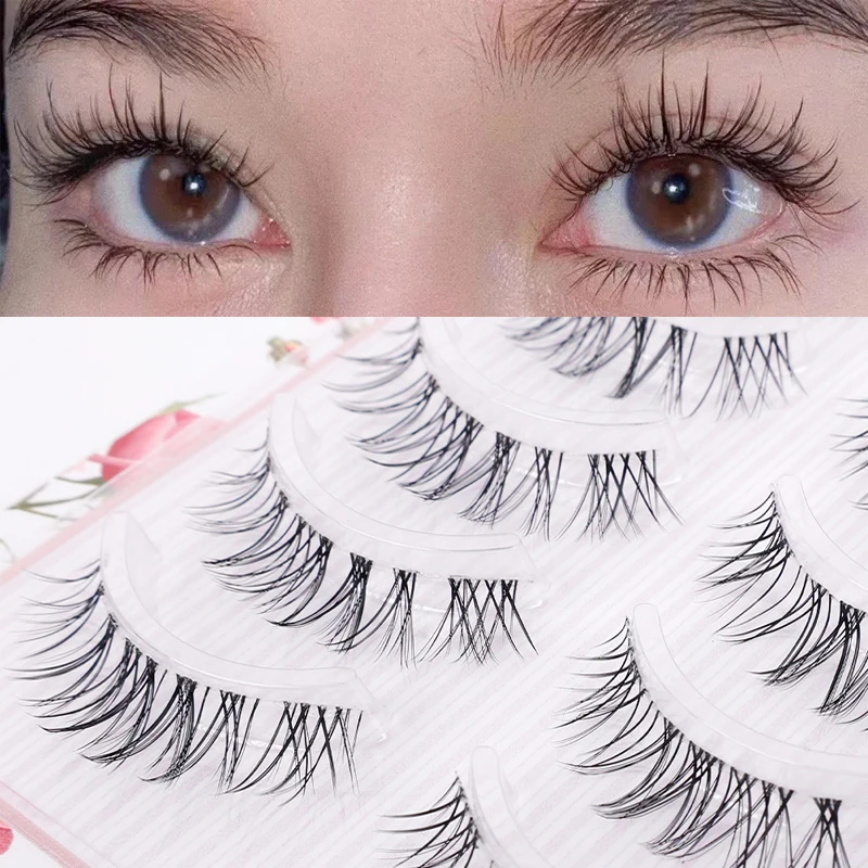 

5 Pair Fake Eyelashes Natural Crisscross Lashes Soft Fluffy Wispy 3D Invisible Band Reusable False Eyelash Extension Makeup Tool