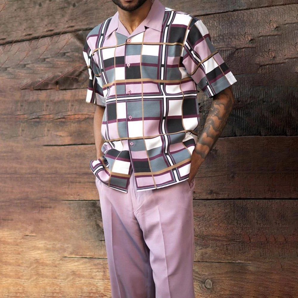 Casual Hawaiian Shirt Suit Men's Summer Vacation Beach Style Print Contrast Color Short-sleeved Shirt Trousers Two-piece Set