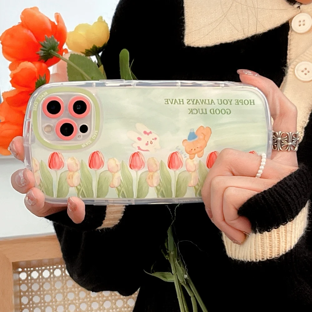 

sumkeymi Cute Temperament Tulip Flower Soft TPU Silicone Phone Case For iphone 13 Pro Max 12 Pro Max 11 Pro Max X XS XR Max