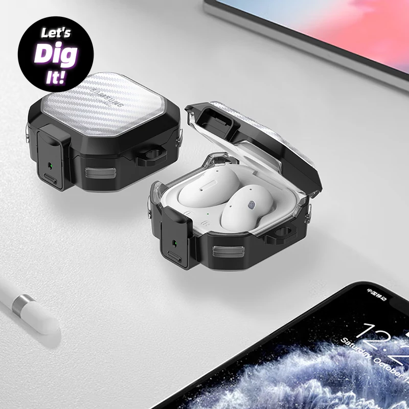 Прозрачный чехол для наушников из углеродного волокна с замком Samsung Galaxy Buds Pro