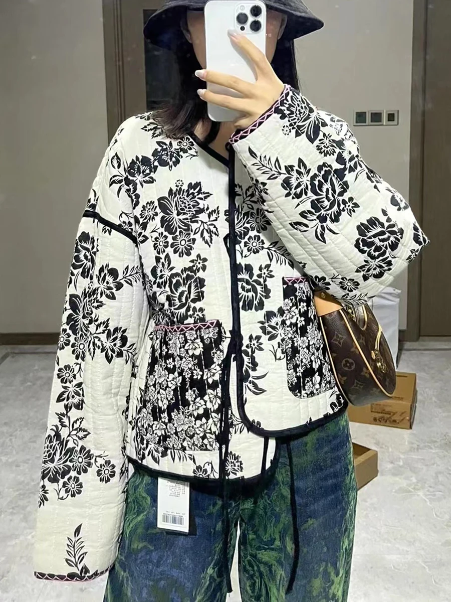 

Женская хлопковая куртка с V-образным вырезом, длинным рукавом и карманами