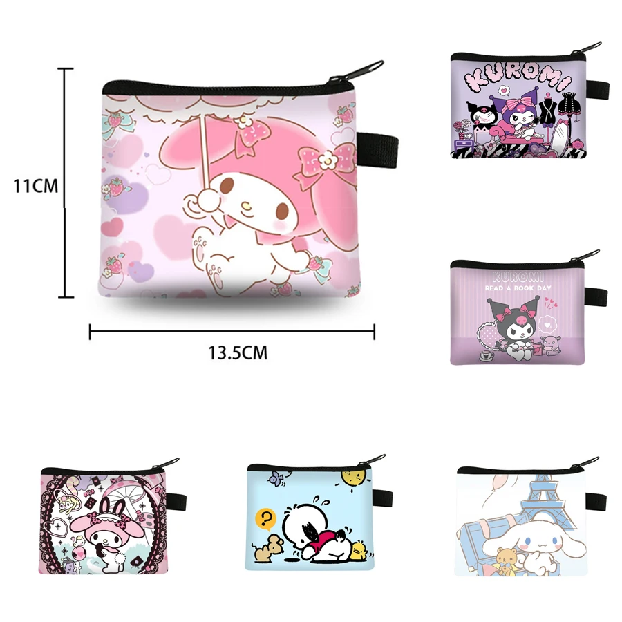 

Sanrio Wallet Women Kuromi Cinnamoroll Melody Pochacco Cartoons Coin Purse Portable ID Card Holders Kawaii Key Storage Bag Gifts