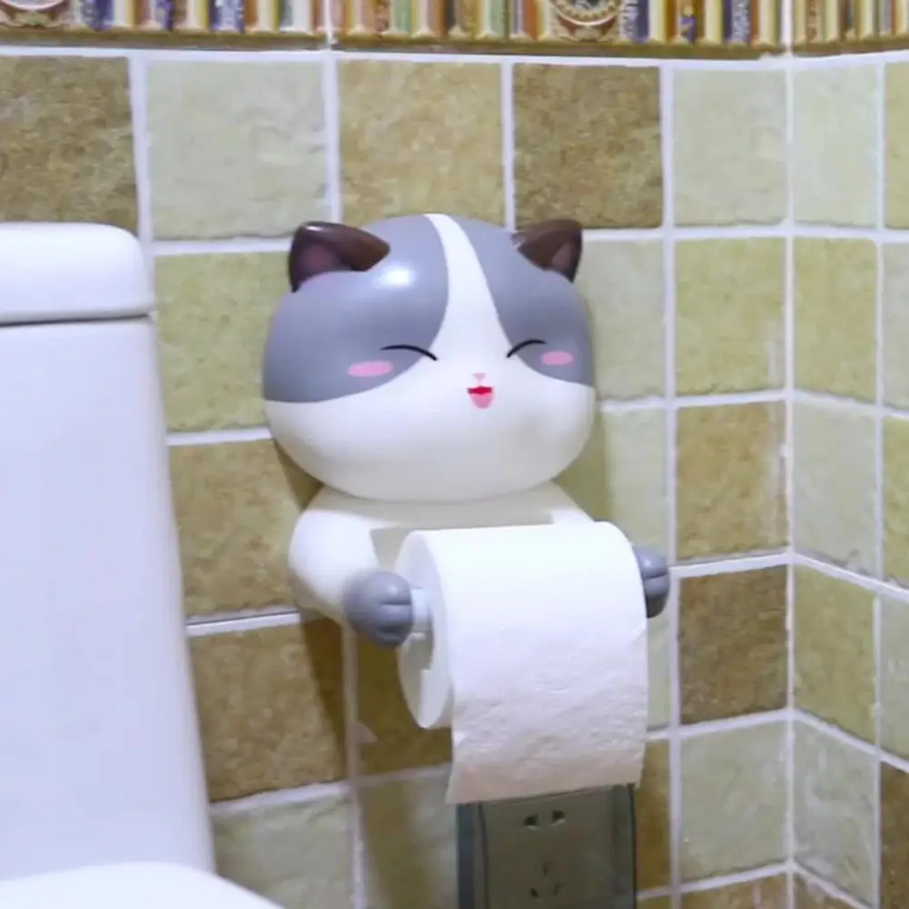 

Paper Holders Toilet Roll Holder Wall-mounted Cute Cat PVC Creative Roll Paper Tissue Rack Home Decor for Bathroom