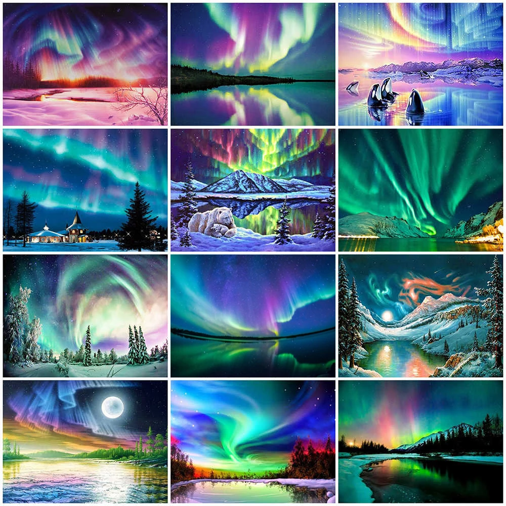

5D DIY Diamond Painting Aurora Full Round Diamond Embroidery Landscape Cross Stitch Kit Home Decor Crafts