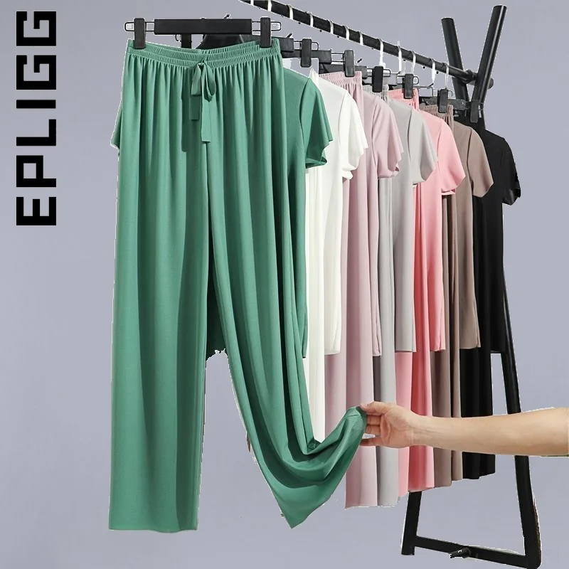 

Epligg Women Summer Pajamas Loose Homewear Suit for Women Pajamas Pants Set Cute Casual Thin Female Clothes Women Sleepwear