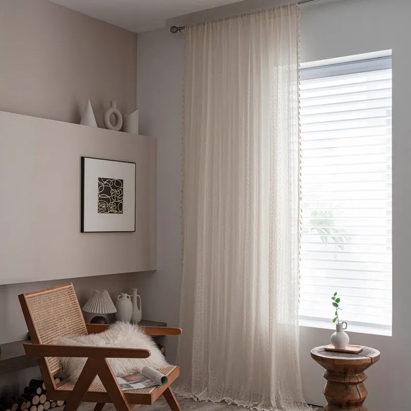 Американский стиль сельский бежевый с кисточками вязаный крючком ажурные