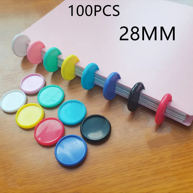   100PCS28MM Color Solid Plastic Disc Binding Buckle Mushroom Hole Binding Tray DIY Foldable Disc Buckle Office Binding Supplies 