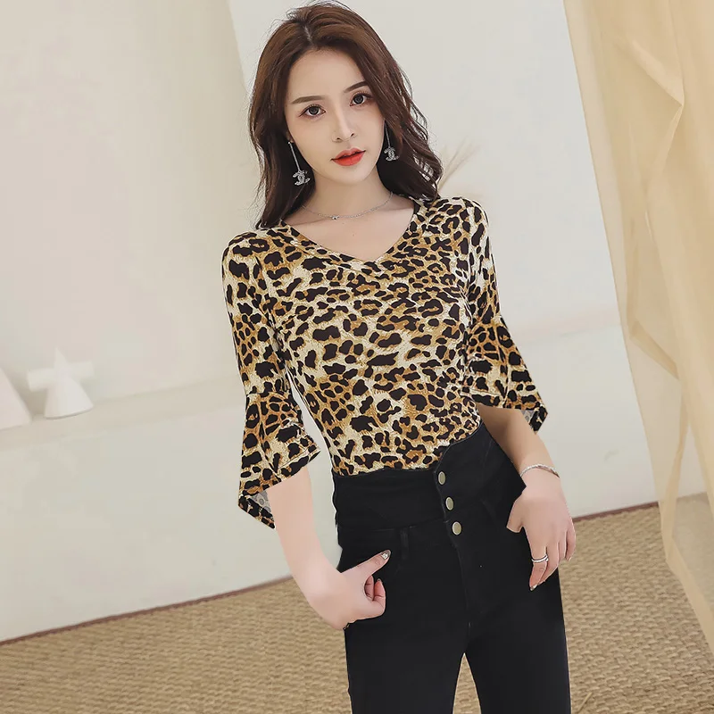 Latin Dance Shirt Female Long Sleeve Sexy Adult Clothing Lace Competition Performance Modern Practice Leopard Print Tops |