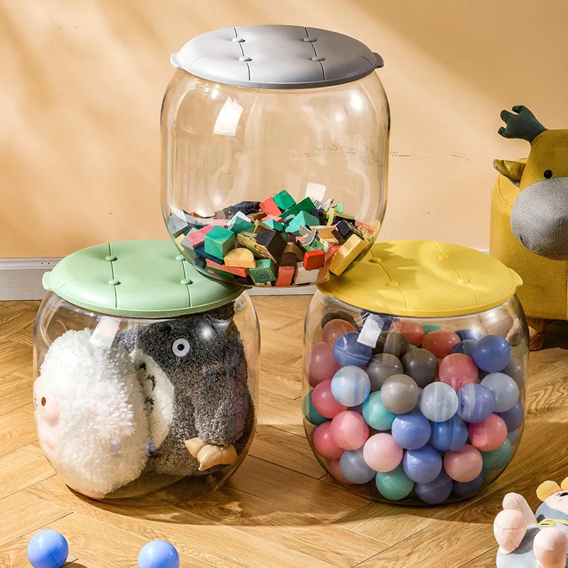 

New Transparent Storage Bucket Dual-purpose, Can Sit Children's Toy Storage Stool, Baby LEGO Building Block Doll Sorting Bucket