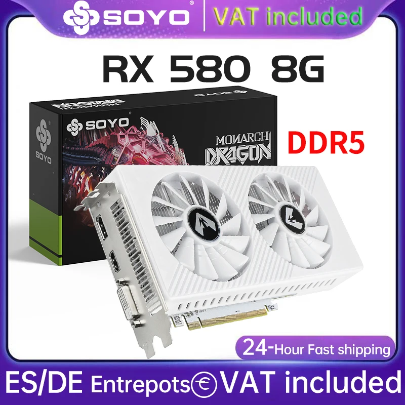 Tarjeta gráfica SOYO Radeon RX580 8 GB GDDR5, PCIe 3.0 x16 para PC gaming