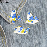 cartoon funny animal fish enamel pin alloy yellow blue fish brooch clothes hat lapel badge cute children jewelry gift wholesale