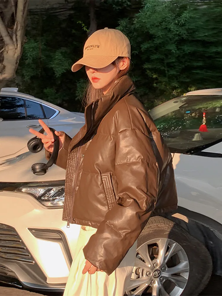 Одноразовый пуховик из искусственной кожи одежда с хлопковой подкладкой женское