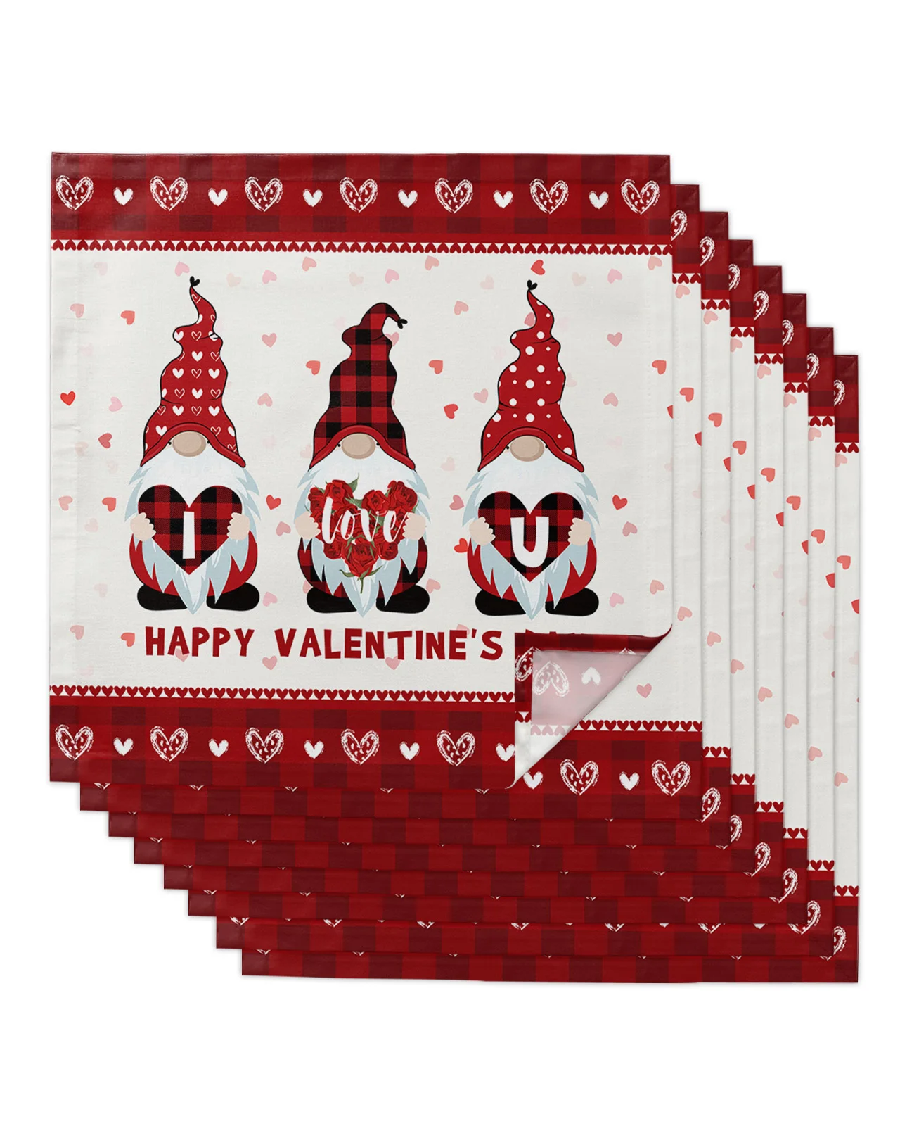 

Valentine'S Day Gnome Love Heart Napkins Cloth Set Wedding Party Table Cloth Soft Kitchen Dinner Napkins Christmas Napkins