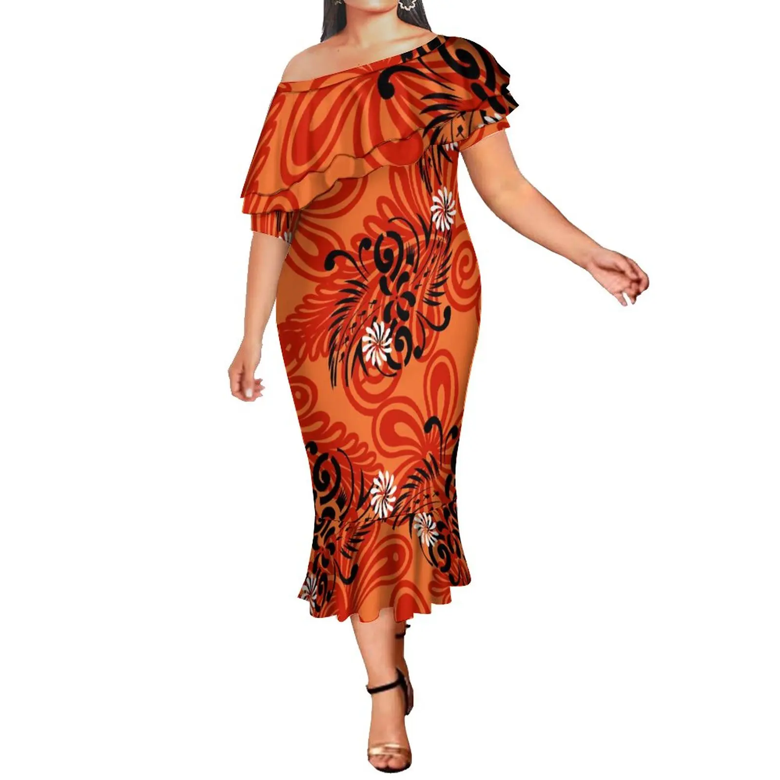 

Новые полинезийские пикантные платья-годе в стиле Тапа, персонализированное искусство Тихоокеанского острова, платье русалки с двойными оборками для вечерние